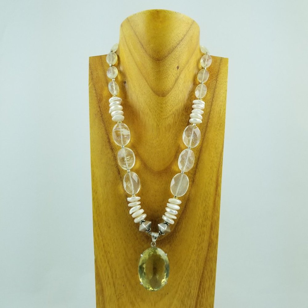 Pearl & Quartz w/Large Citrine Pendant Necklace